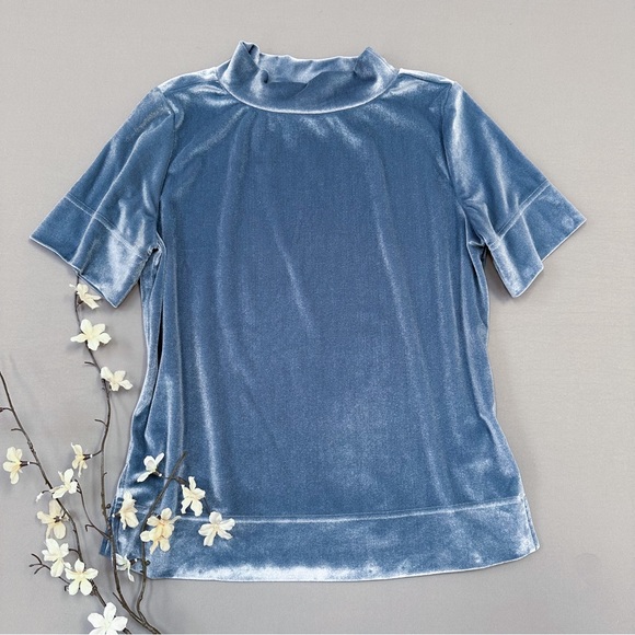 Anthropologie blue velvet mock neck velvet top, S. - Picture 4 of 8
